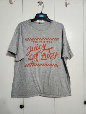 Fruit Of The Loom Mens XL Grey Graphic T-Shirt The Original Juicy Lucy Burger